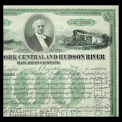 The New York Central and Hudson River Railroad Company Stock Certificate with Triple Vignettes 1920s