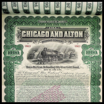The Chicago and Alton Railroad Company Gold Bond from 1899 for $1,000