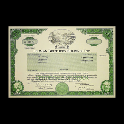 Lehman Brothers Stock Certificate Replica Blank Postcard