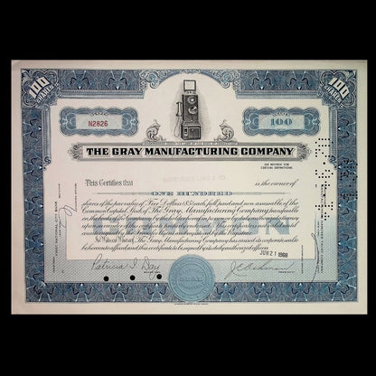 Gray Manufacturing Stock Certificate from 1950s / 1960s