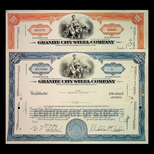 Granite City Steel (now US Steel) Company Stock Certificate from 1960s