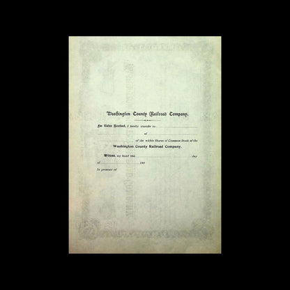 Washington Country Railroad (Maine) Company Unissued Stock Certificate 1900s
