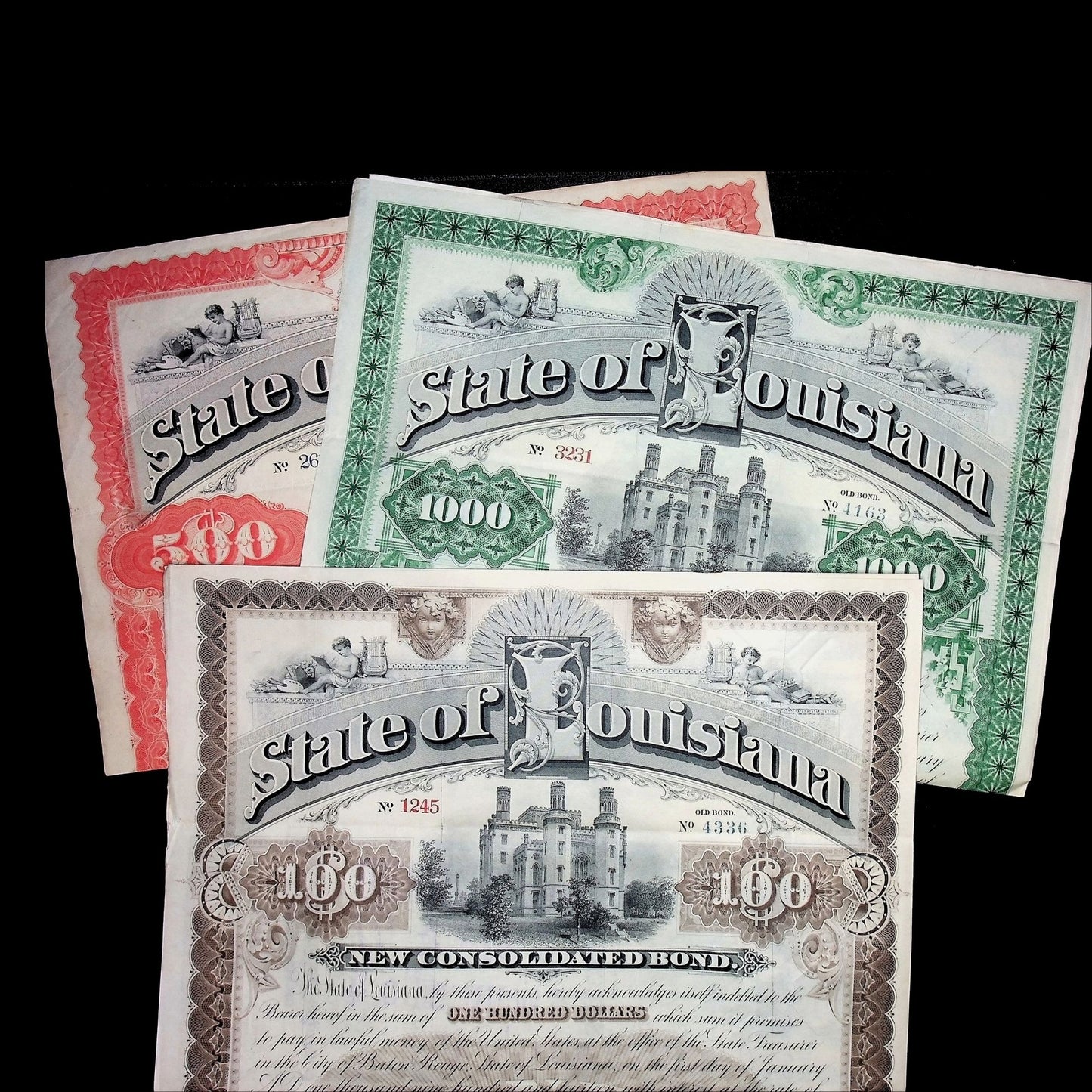 State of Louisiana Bond Certificate from 1892 Signed By Mayor Murphy J. Foster