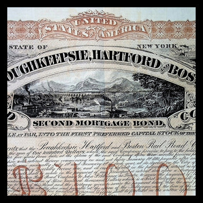 Poughkeepsie, Hartford & Boston Railroad Bond from 1875 (Uncanceled)