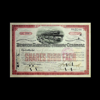 Boston Elevated Railway Company Stock Certificate from early 1900s