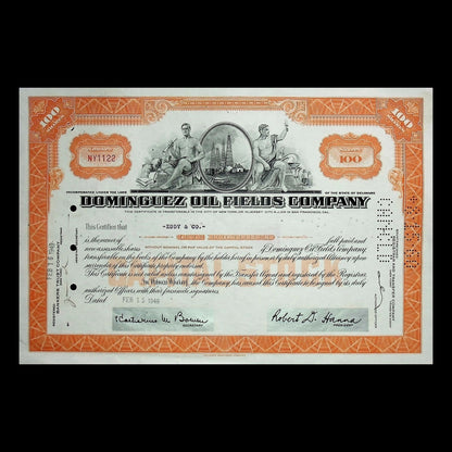 Dominguez Oli Fields Company Stock Certificate from 1940s