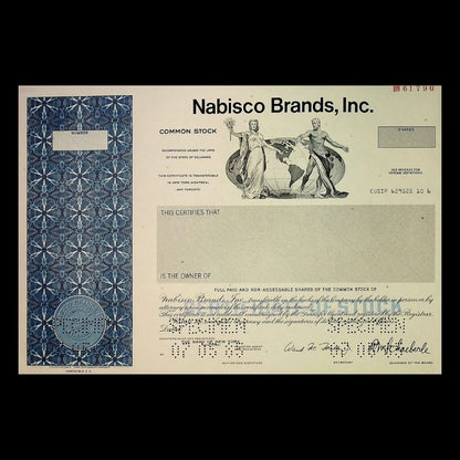 Nabisco Inc, Unissued Stock Certificate from 1980s