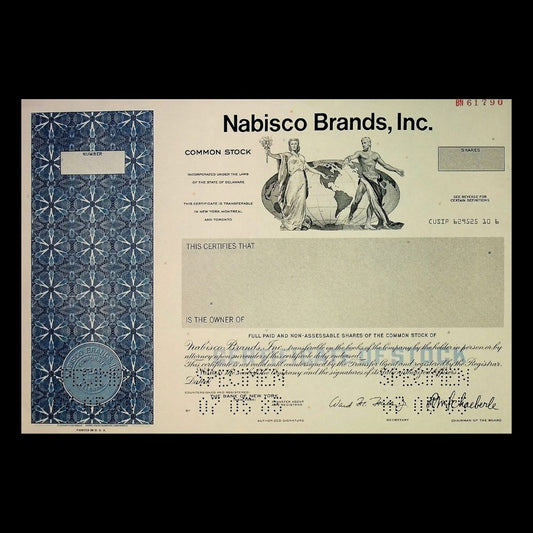Nabisco Inc, Unissued Stock Certificate from 1980s