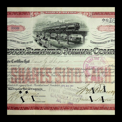 Boston Elevated Railway Company Stock Certificate from early 1900s