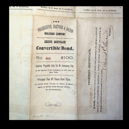 Poughkeepsie, Hartford & Boston Railroad Bond from 1875 (Uncanceled)