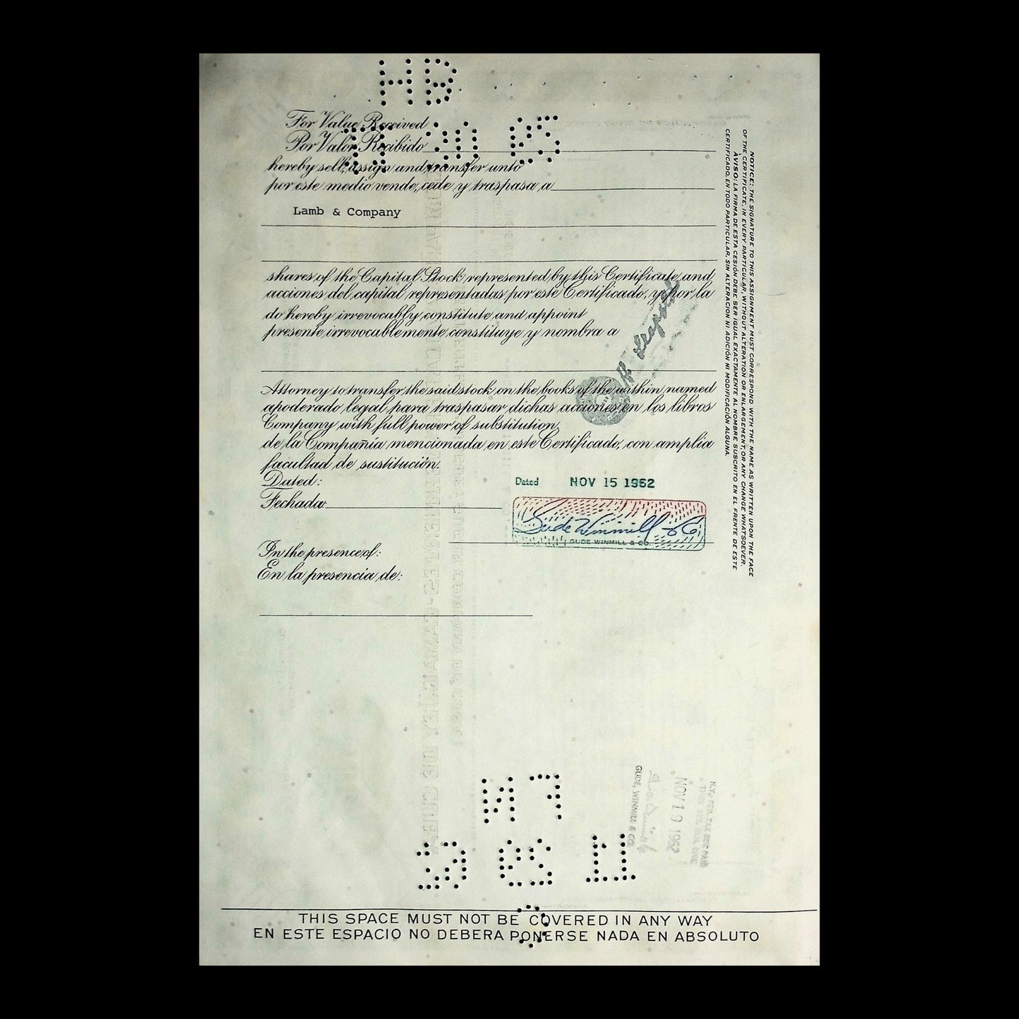 Compania Azucarera Vertientes- Camaguey De Cuba (Cuban Sugar) Stock Certificate 1960s