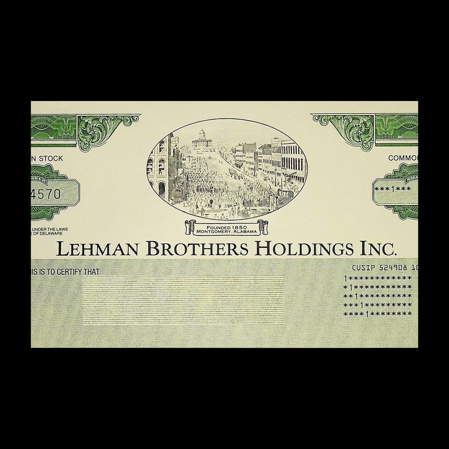 Lehman Brothers Stock Certificate Replica Blank Postcard