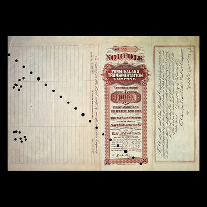 Norfolk Terminal & Transportation Company (Virginia) Gold Bond from 1898