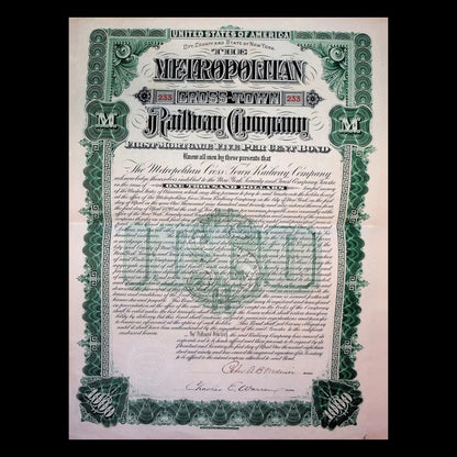 Metropolitan Crosstown Railway New York City Uncanceled Bond Certificate 1900s (with Coupons)