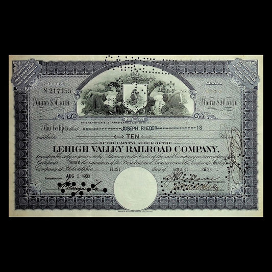Lehigh Valley Railroad Company Purple Stock Certificate 1930s