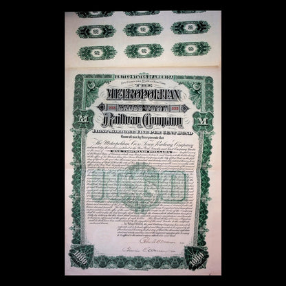 Metropolitan Crosstown Railway New York City Uncanceled Bond Certificate 1900s (with Coupons)