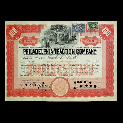 20 世纪 30 年代的费城电车公司股票证书（现为 SEPTA）
