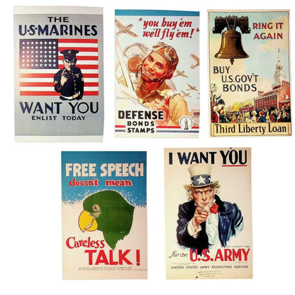 World War 1 & 2 Propaganda Postcards, 5 Pack