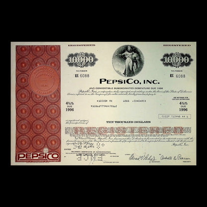 PepsiCo Bond Certificate Combo (Red, Cyan, Yellow) – New York, 1970s