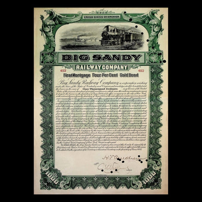 Big Sandy Railway Gold Bond Certificate from 1904 - Kentucky and West Virginia