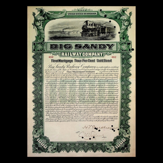 Big Sandy Railway Gold Bond Certificate from 1904 - Kentucky and West Virginia