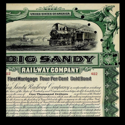 Big Sandy Railway Gold Bond Certificate from 1904 - Kentucky and West Virginia