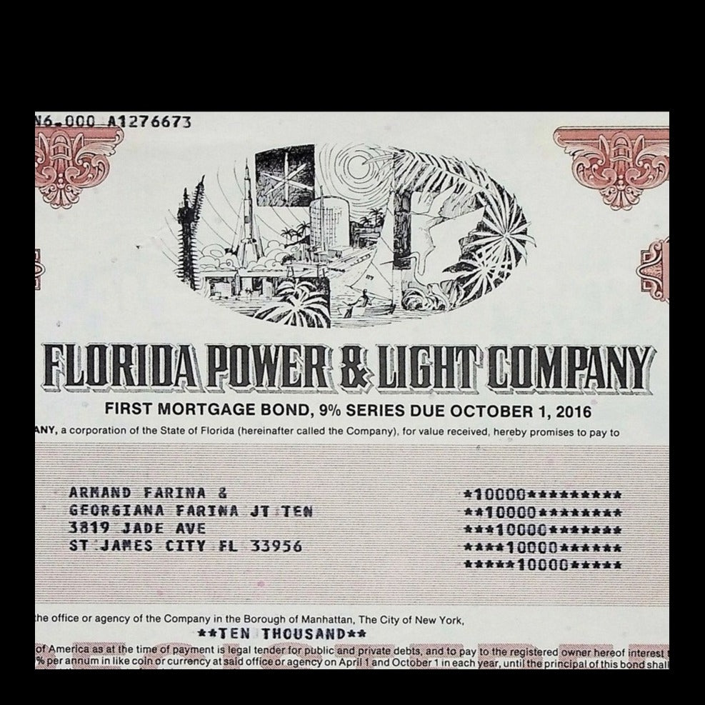 Florida Power & Light Company Bond from 1989 now NextEra Energy