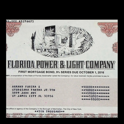Florida Power & Light Company Bond from 1989 now NextEra Energy