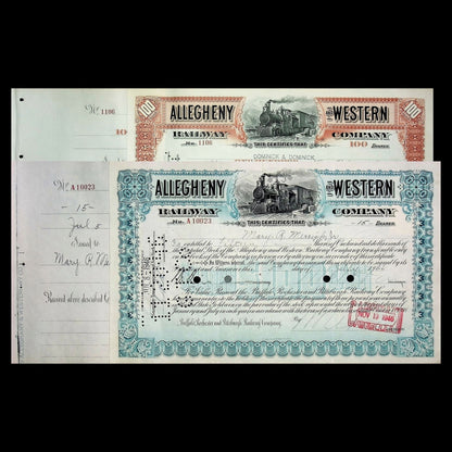 Allegheny and Western Railway Stock Certificate from 1930 to 1940s