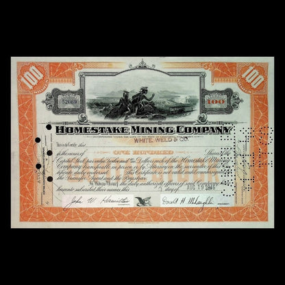 Homestake Mining Company from South Dakota Stock Certificate 1930s to 1940s
