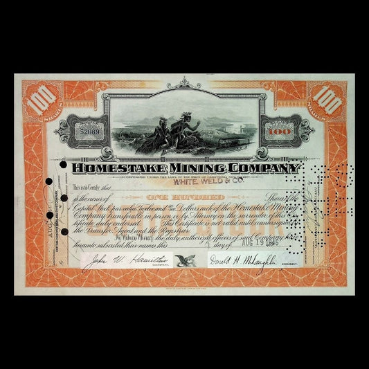 Homestake Mining Company from South Dakota Stock Certificate 1930s to 1940s