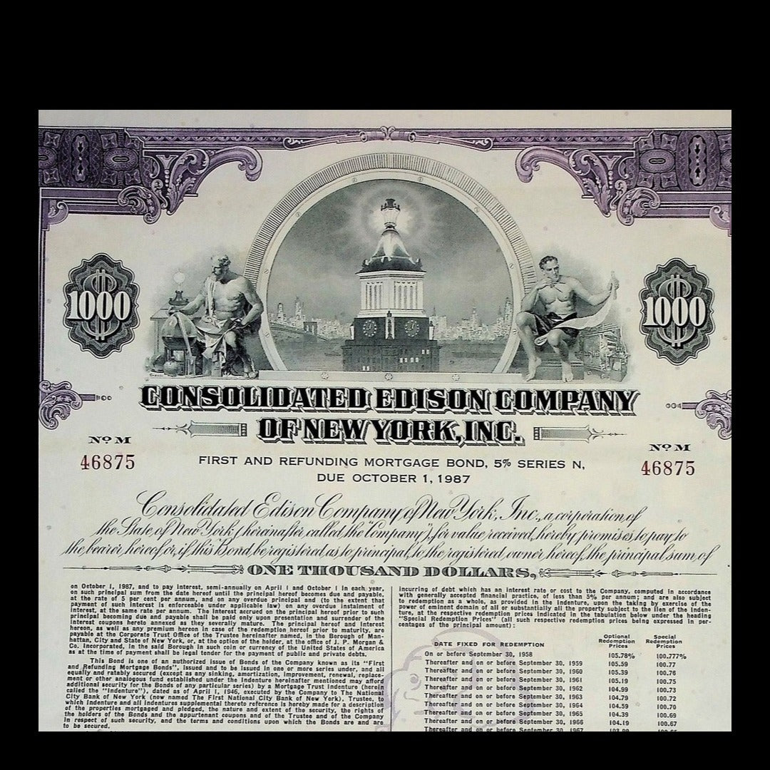 Consolidated Edison Company Bond from 1957