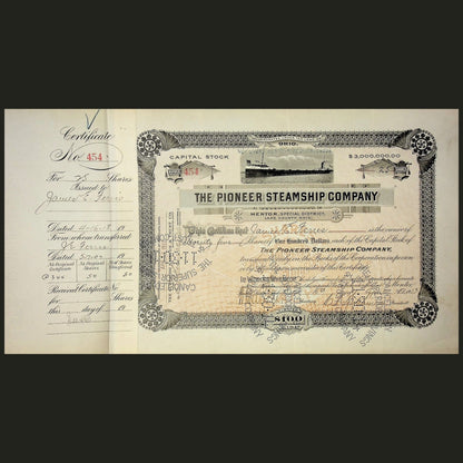 The Pioneer Steamship Company Stock Certificate from 1913