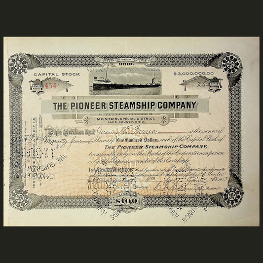 The Pioneer Steamship Company Stock Certificate from 1913