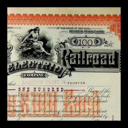 Nassau Electric Railroad Company Stock Certificate from 1890s - Early Brooklyn Trolly
