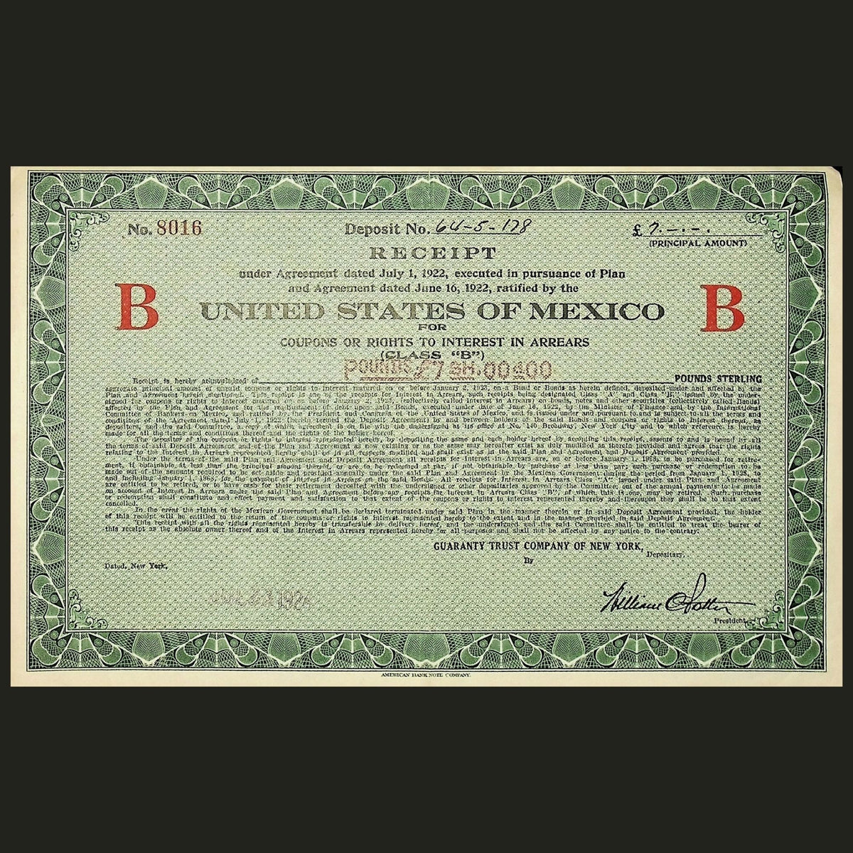 United States of Mexico Transfer Receipt from 1924 – Ticker History