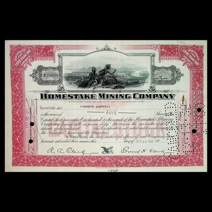 Homestake Mining Company from South Dakota Stock Certificate 1930s to 1940s