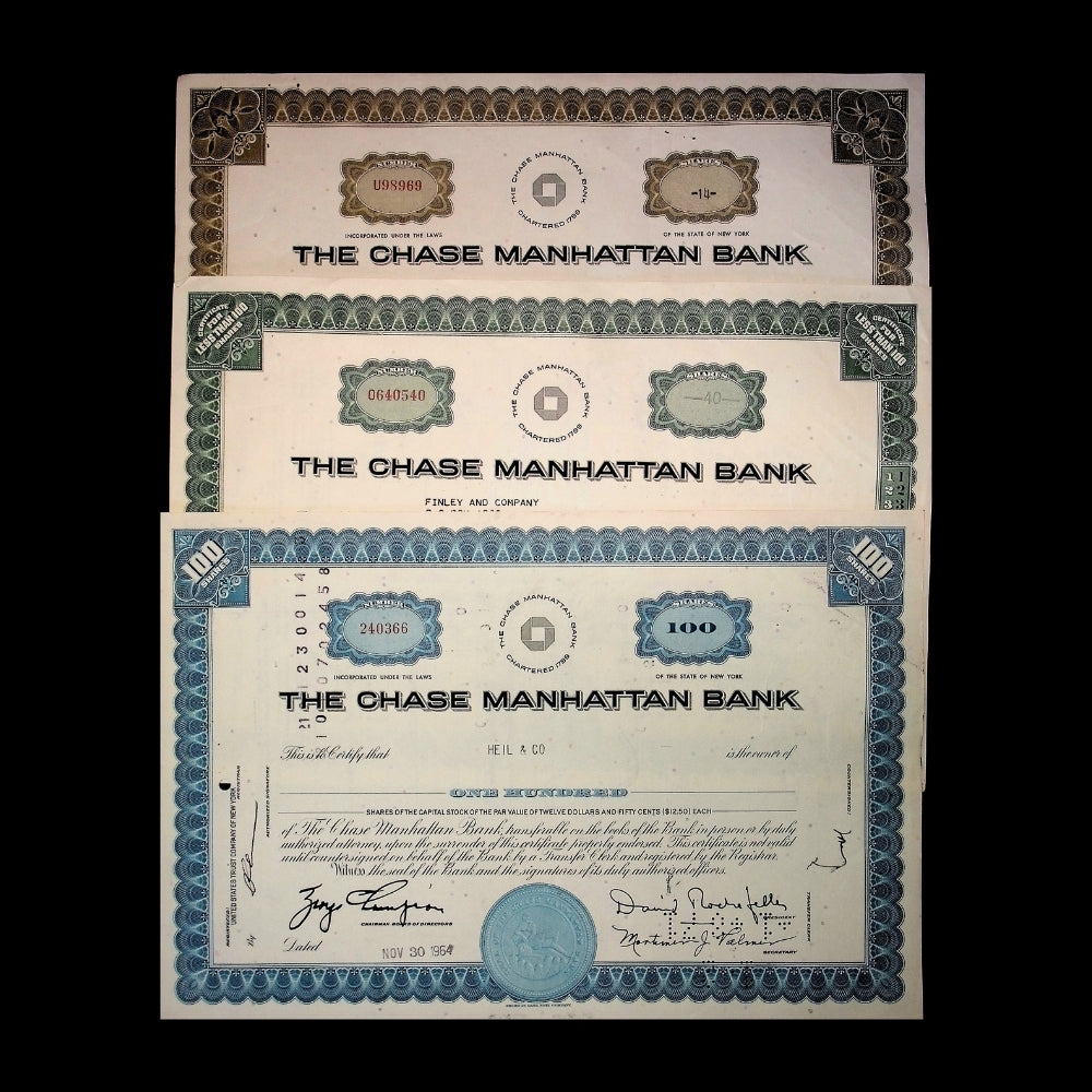 Chase Manhattan Bank Stock Certificate with Octagon Logo from 1960s