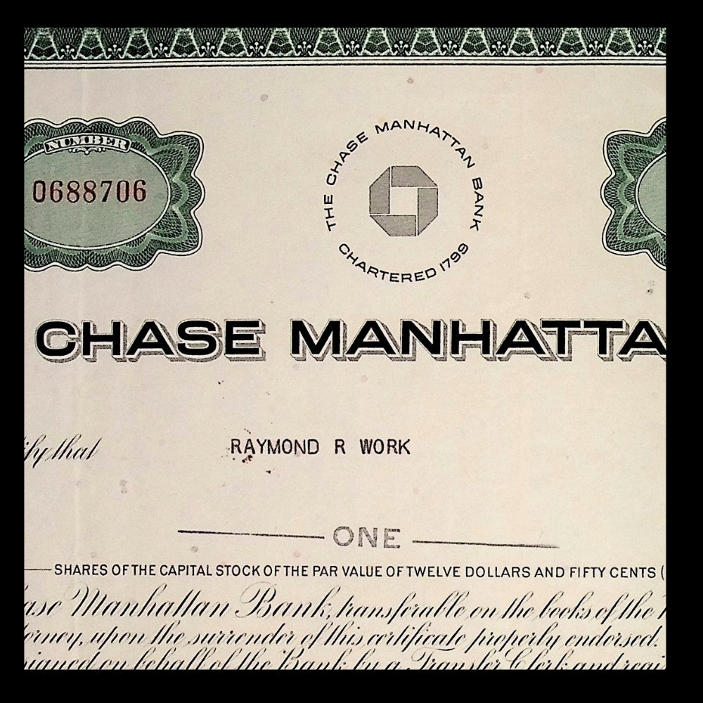 Chase Manhattan Bank Stock Certificate with Octagon Logo from 1960s