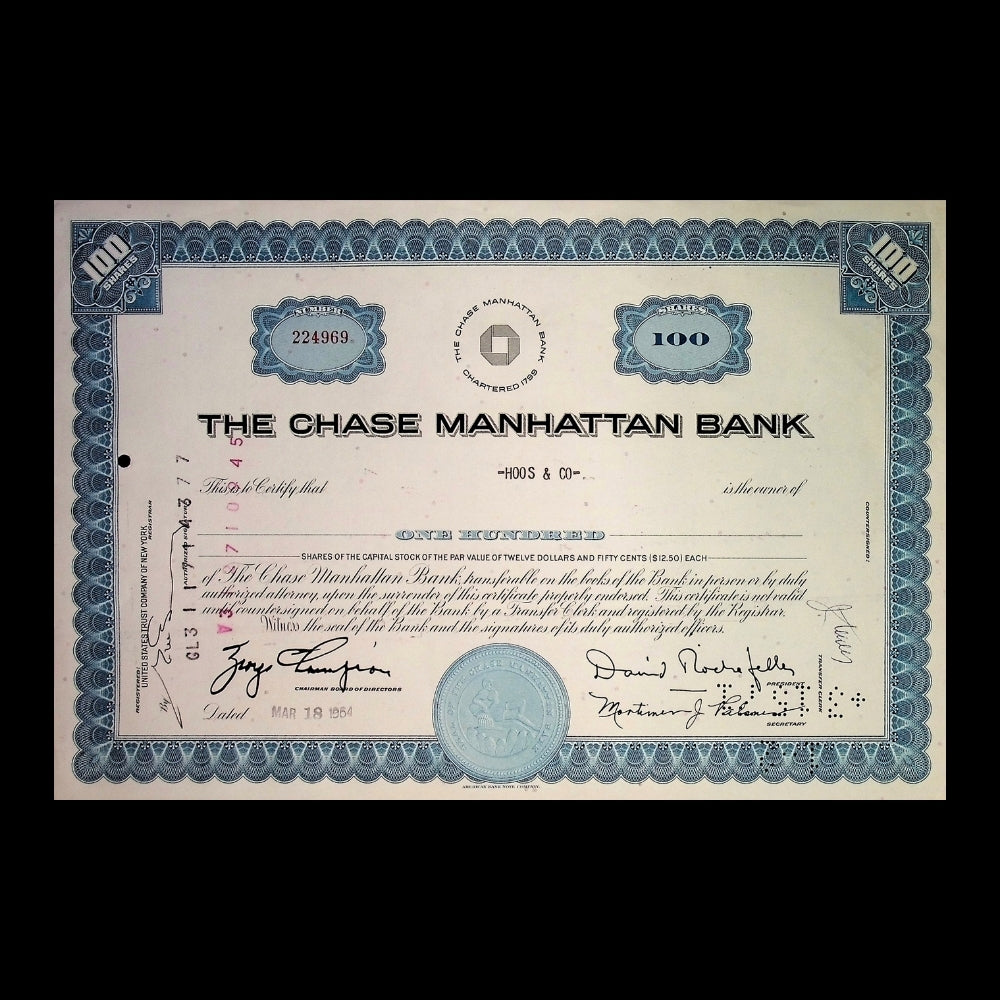 Chase Manhattan Bank Stock Certificate with Octagon Logo from 1960s