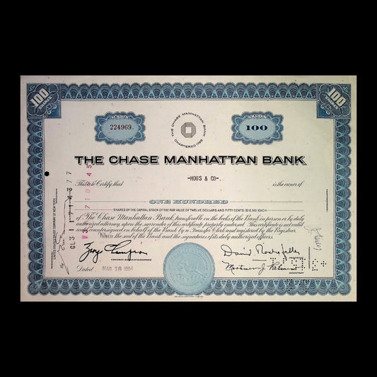 Chase Manhattan Bank Stock Certificate with Octagon Logo from 1960s