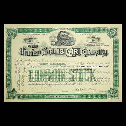 The United States Car Company Stock Certificate from 1894
