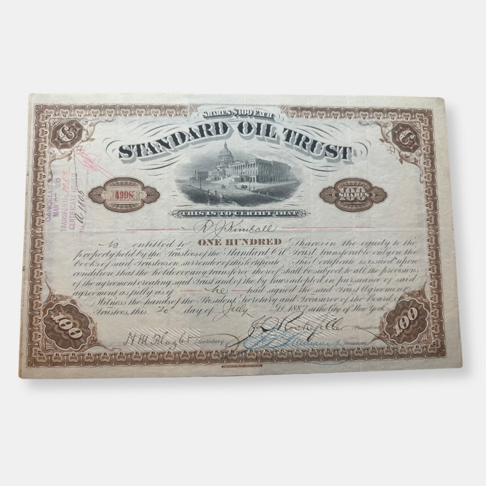 Standard Oil Stock Certificate Signed by John D Rockefeller & Henry Flagler (Very Rare)