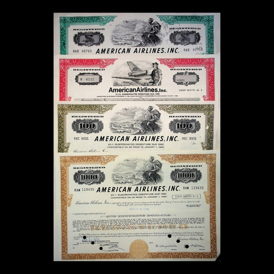 American Airlines Bond Certificate 4x Combo Pack from 1960s