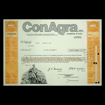 ConAgra Inc Stock Certificate from 1970s to 1980s