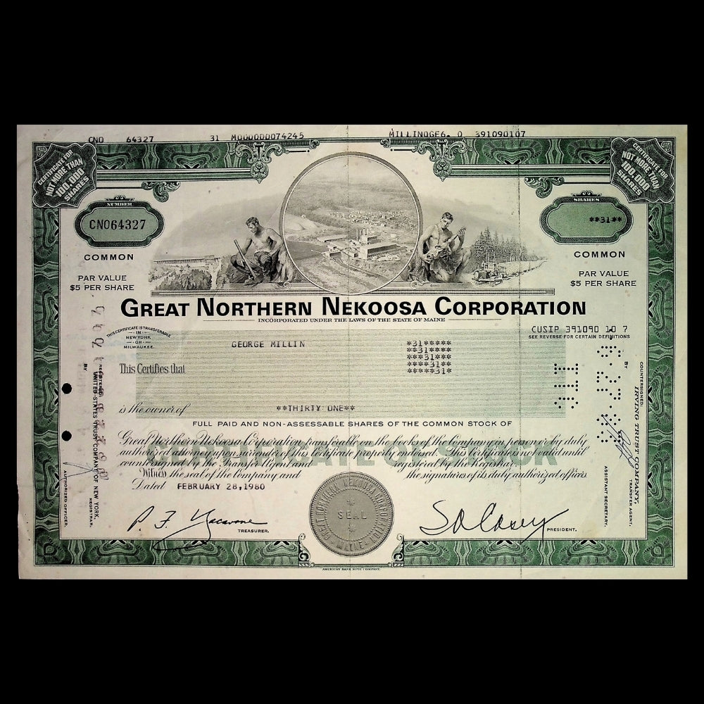 大北方 Nekoosa（现为 Georgia-Pacific）公司股票证书