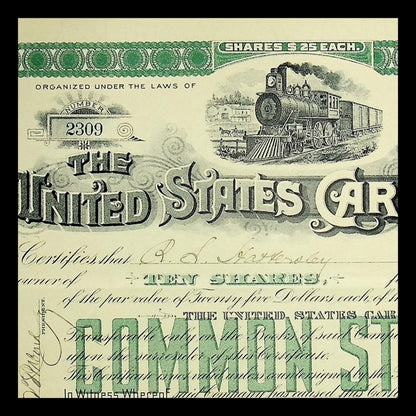 The United States Car Company Stock Certificate from 1894