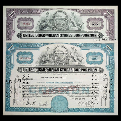 United Cigar-Whelan Stores Corporation Stock Certificate from 1940s