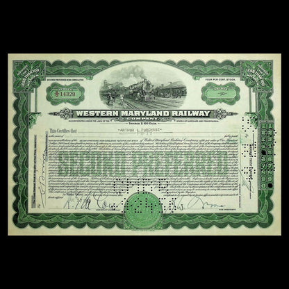 Western Maryland Railway Company Stock Certificate from 1950s