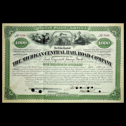 Michigan Central Railroad Company Bond Certificate from 1930s